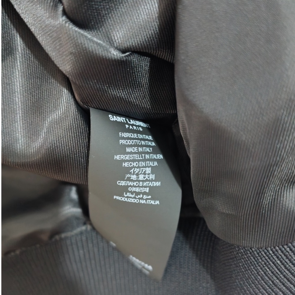 Yves Saint Laurent Black and White Striped Trim Varsity Bomber Jacket - Picture 6 of 13